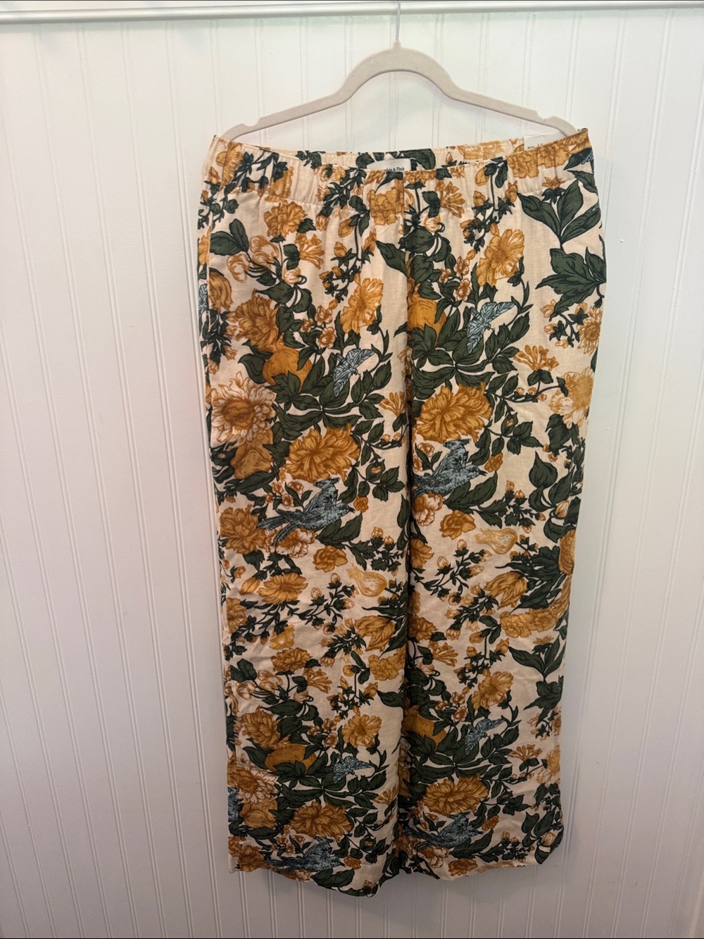 Abercrombie & Fitch Mustard Floral Elastic Waist Linen Pants